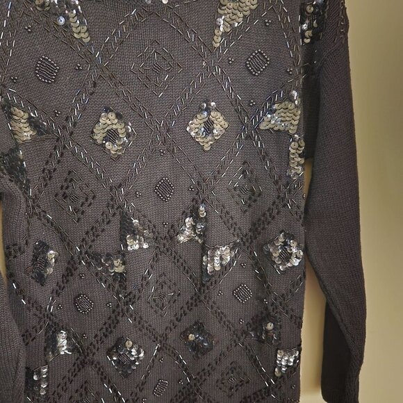 Vintage Black Fully Beaded Tunic Sweater Dress Size S - Picture 4 of 5